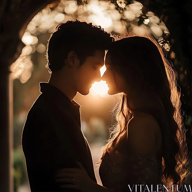 Golden Hour Romance: Silhouette of a Loving Couple AI Image