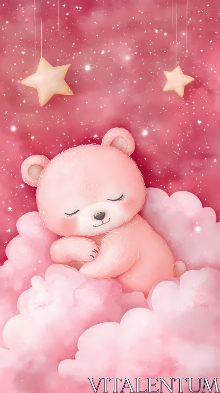 Adorable Dreamy Bear in the Stars AI Image