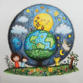 Whimsical Earth Drawing with Kids