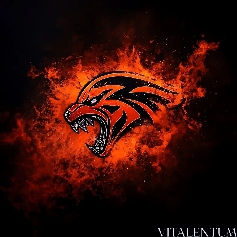 Roaring Beast in Red Flames AI Image