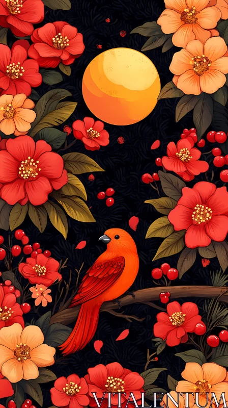 Bird in a Floral Paradise AI Image