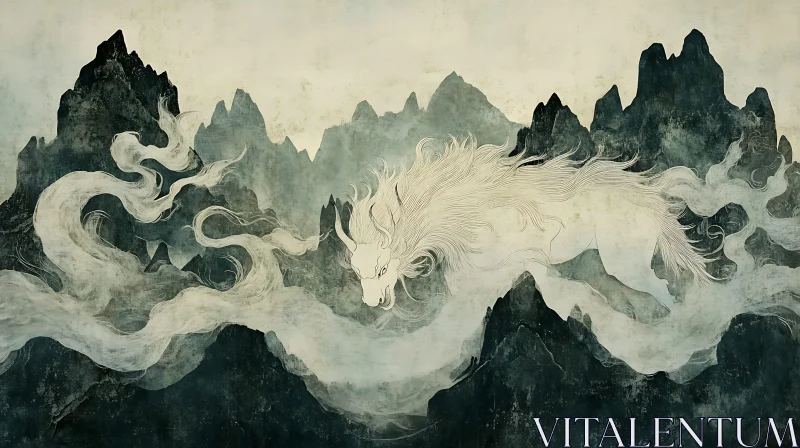 AI ART Ethereal Dragon Over Mountain Landscape