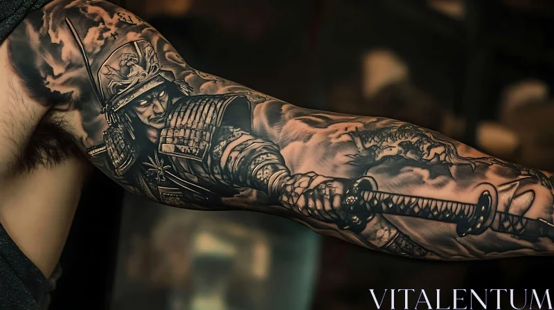 Detailed Samurai Tattoo Sleeve Design AI Image