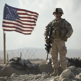 Portrait of Soldier with American Flag