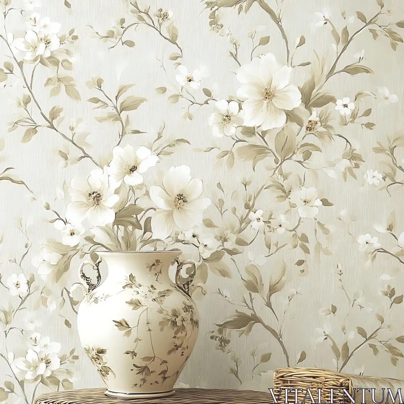 Classic Floral Vase with Blossom Details AI Image