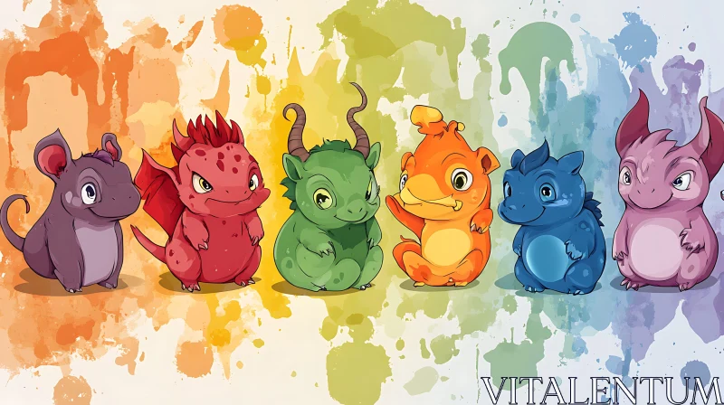 AI ART Colorful Dragon Characters Illustration