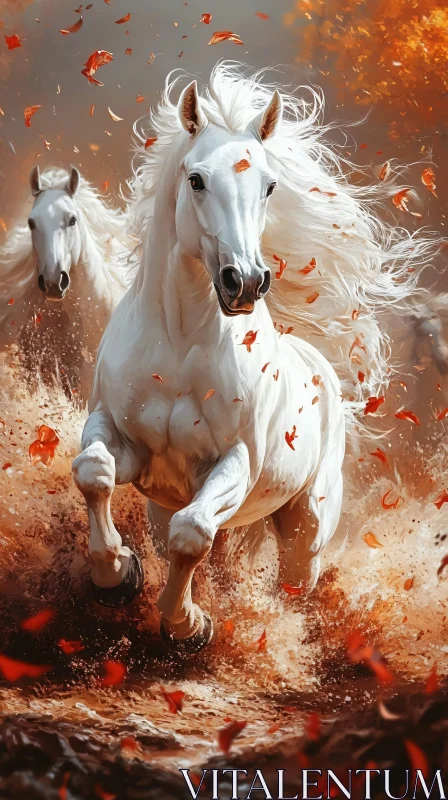 White Stallions in Autumn Splendor AI Image