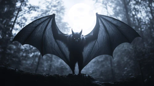 Mystical Bat Monster Silhouette Against Moon