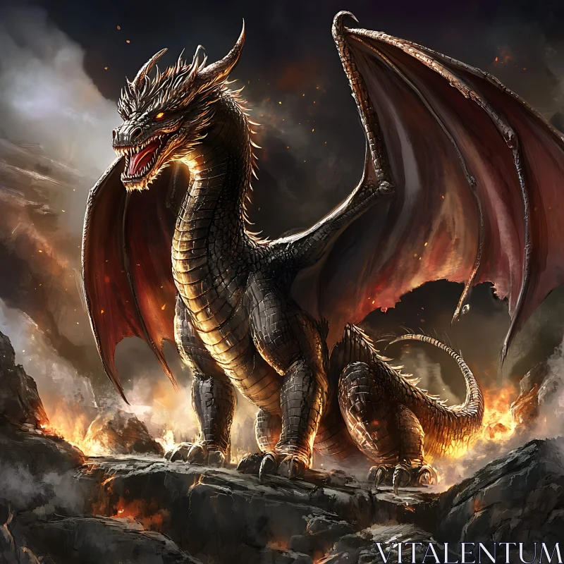 AI ART Dragon on a Burning Land