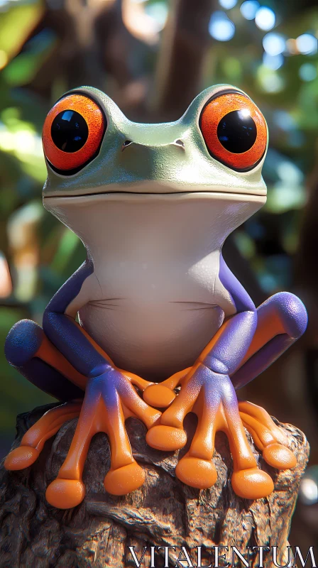 Vivid Frog Amongst Nature AI Image