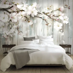 Tranquil Bedroom with Floral Wall Accent