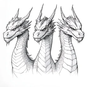 Monochrome Dragon Trio Illustration