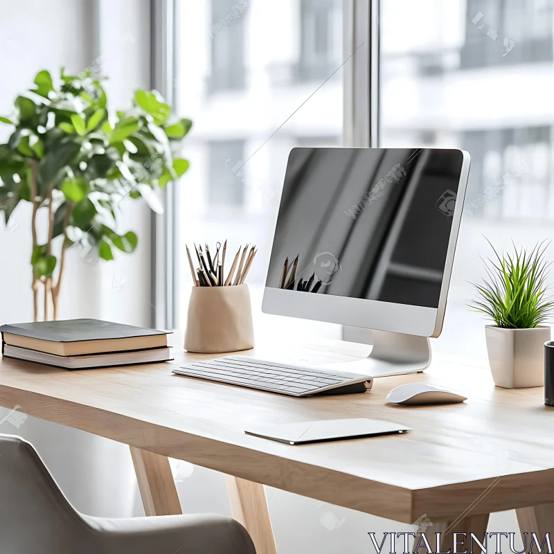 Stylish and Organized Desk Setup AI Image