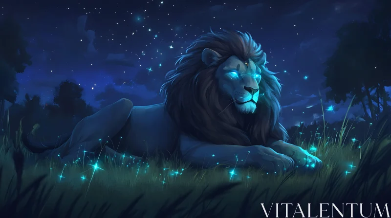 Glowing Lion Night AI Image