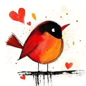 Cute Red Bird with Love Hearts