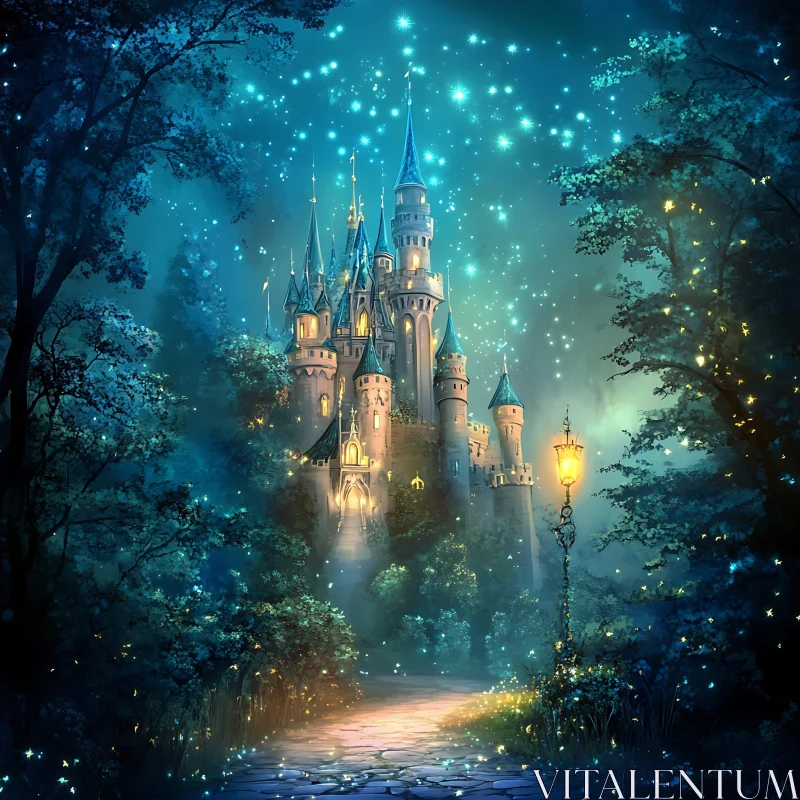 AI ART Fantasy Castle in Moonlight