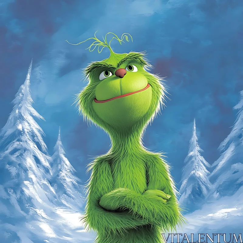 Whimsical Grinch Character in Snowy Scene AI Image