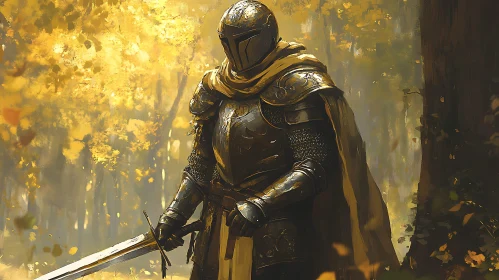 Armored Knight in Autumnal Forest