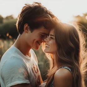 Affectionate Embrace: A Couple's Golden Moment