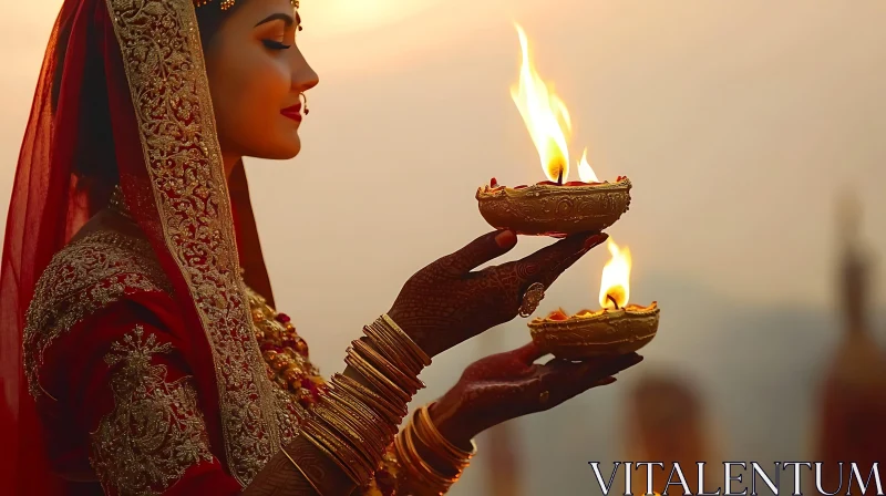 Diwali Celebration with Traditional Woman AI Image