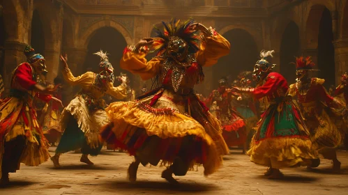 Masked Dancers in Ancient Ceremony