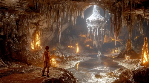 Subterranean River Cave with Stalactites