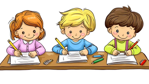 Kids at School Cartoon Illustration