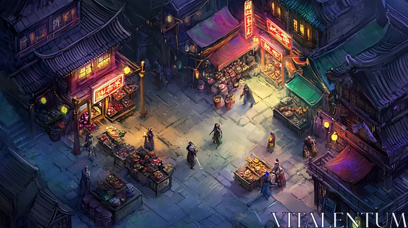 Night Market Scene in Asian City AI Image