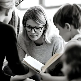 Woman Reading with Children