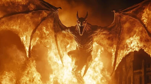 Fiery Demon with Horns and Wings