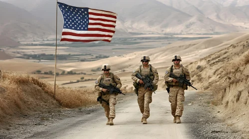 American Soldiers in Desert Landscape