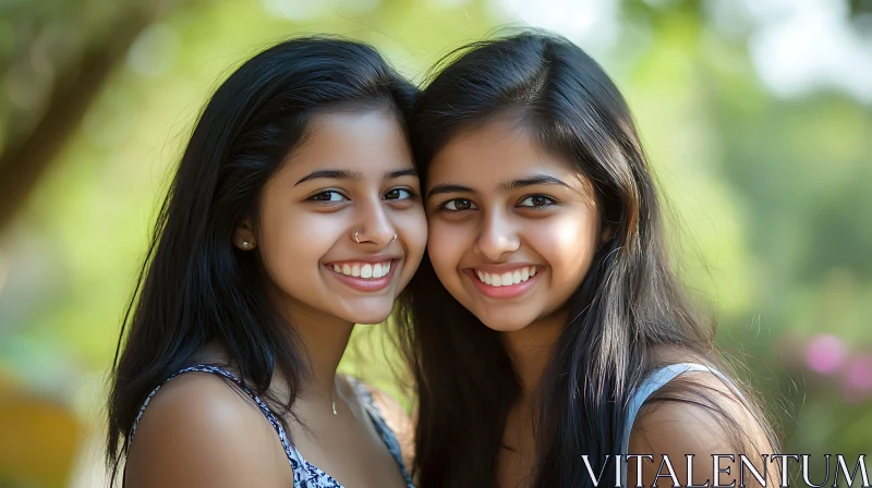 Two Young Women Smiling Together AI Image