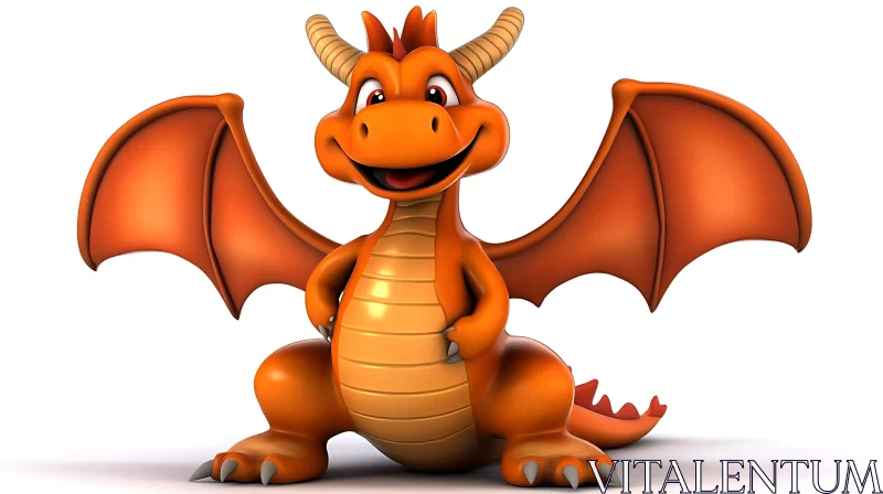 AI ART Orange Cartoon Dragon with Wings