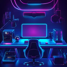 High-Tech Gaming Desk with Neon Lighting