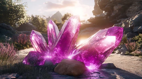 Amethyst Crystals in Mountain Scenery