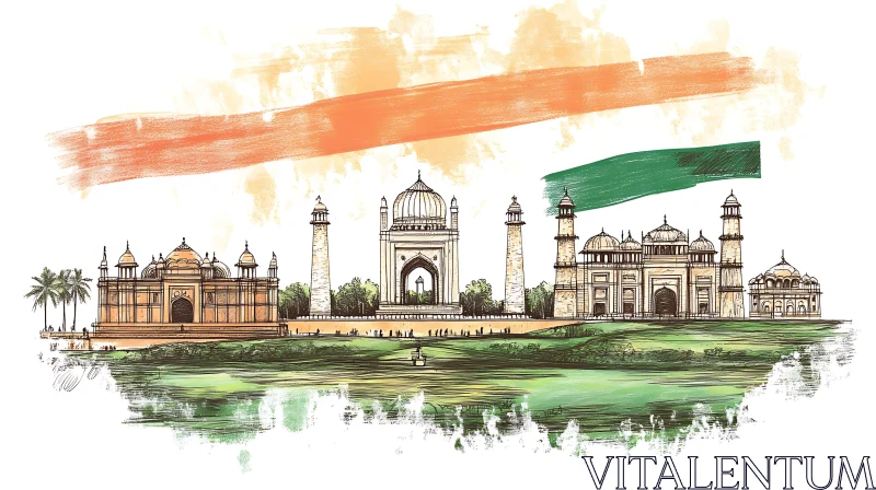 Iconic Indian Landmarks with Flag AI Image