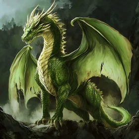 Emerald Dragon on Stone Ledge