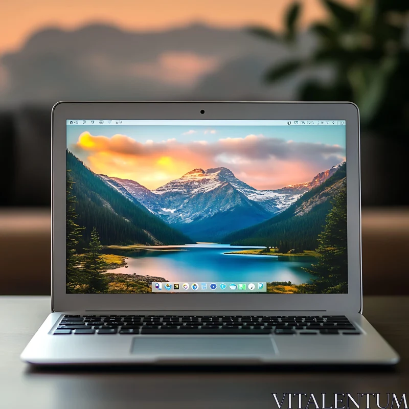 Tech Meets Nature: Laptop with Scenic Display AI Image