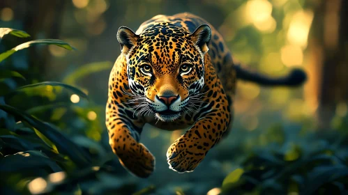 Powerful Jungle Leap of the Jaguar