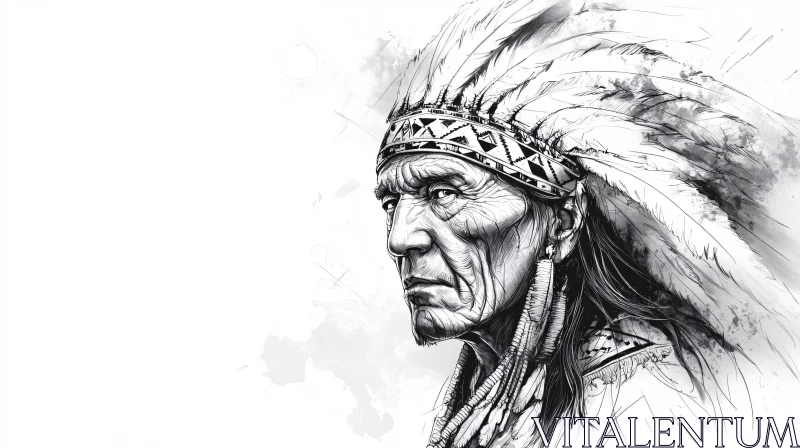 AI ART Ink Drawing of a Native American Chief