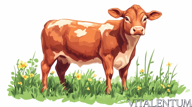 Pastoral Cow Scene AI Image