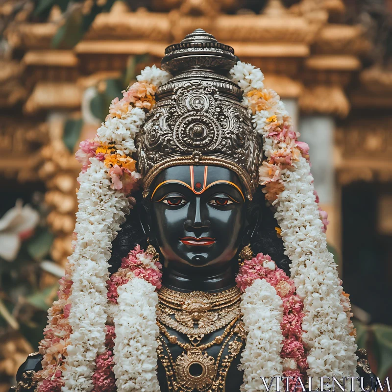 Religious Statue with Flowers and Jewelry AI Image