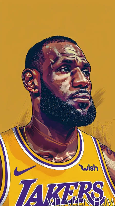 AI ART Illustration of LeBron James in Yellow Lakers Jersey