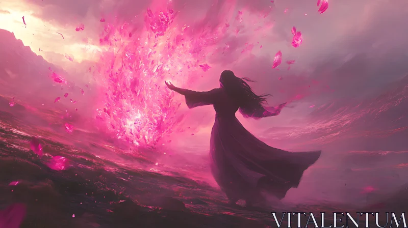 AI ART Mystical Woman with Pink Energy Flow