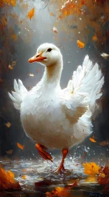 White Duck in Autumn Art