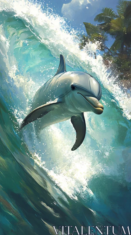 Majestic Dolphin on Ocean Wave AI Image