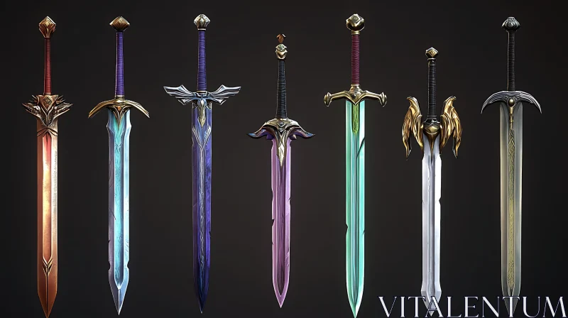 AI ART Seven Enchanted Swords on Dark Background