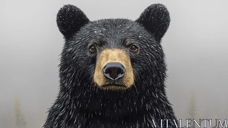 Bear Portrait in Foggy Woodland AI Image