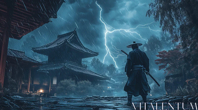 AI ART Stormy Night Samurai