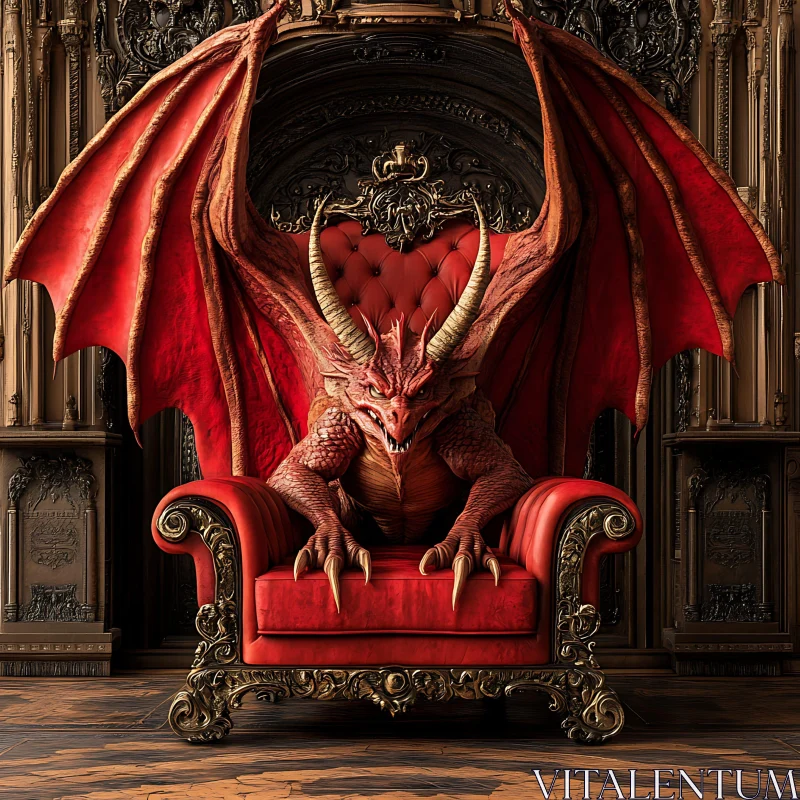 Regal Dragon on Ornate Throne AI Image